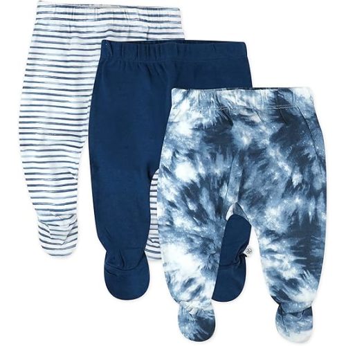 HonestBaby 3-Pack Footed Pants Roomy Fit Pull on Bottoms 100% Organic Cotton for Infant Baby Boys, Girls, Unisex