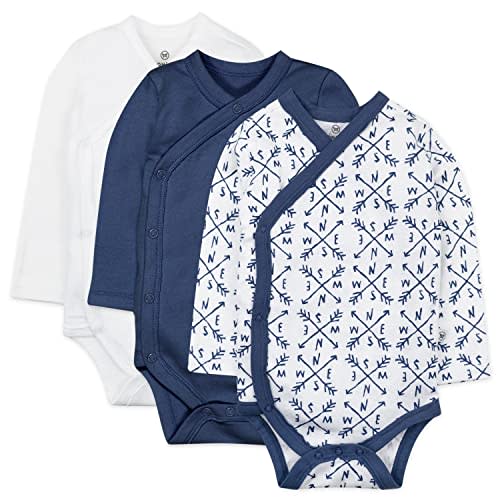 HonestBaby Baby Long Sleeve Side-Snap Organic Cotton Kimono Bodysuits (3 Pack)