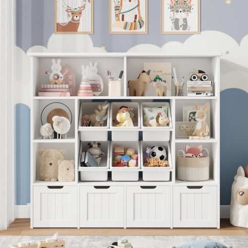 49.4" W Kids Bookcase with 4 Removable Drawers, Cube Organizer