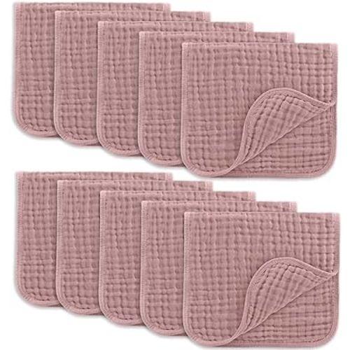 Comfy Cubs Muslin Burp Cloths Set Large 100% Cotton Hand Washcloths for Babies, Baby Essentials 6 Layers Extra Absorbent and Soft Boys & Girls Baby Bibs & Burp Cloths Set (Mauve, 10-Pack, 20" X10")
