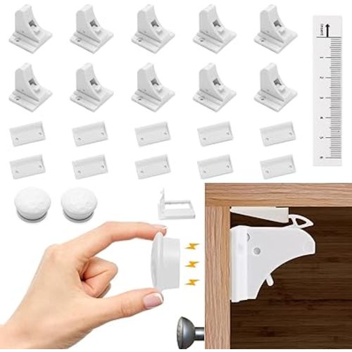 Cabinet Locks Children Proofing - Magnetic Baby Proof Cabinet Drawers Locks (10 Locks and 2 Keys)