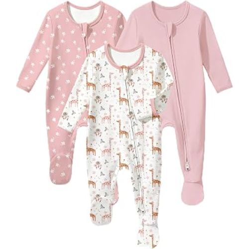 FILLEEP Baby Sleepers 3Pcs 100% Cotton Pajamas for Newborn 0-3 3-6 6-9 Months Boys Girls Clothes Sleep 'N Play Footed PJs