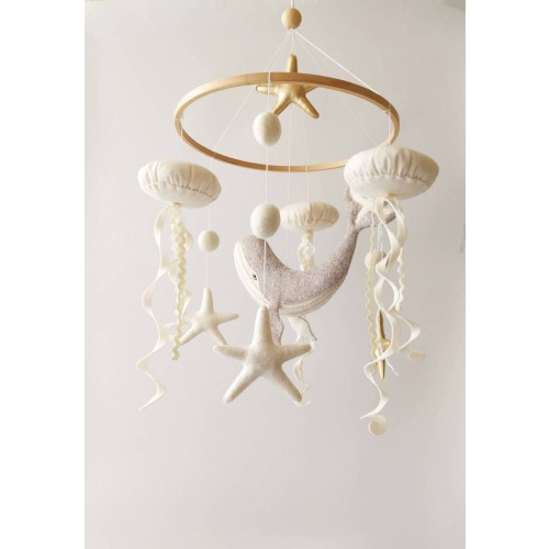 felt crib mobile with whale and jellyfish, nautical nursery decor, sea mobile, nautical style, baby room decor with whale, baby mobile