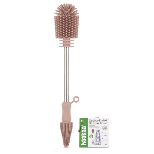 haakaa Cleaning Brush Silicone Bottle Brush Double-Ended Soft Silicone Bristles for Breast Pumps, Breast Milk Collectors, Baby Bottles, Teats, Breastmilk Storage Bags, Detachable - Pink -1pk