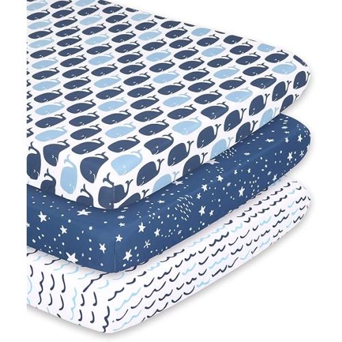 The Peanutshell 3-Pack Fitted Playard Sheets - Soft & Breathable Baby Boy or Girl Mini Crib Sheets, Pack N Play Mattress, Fits Standard Playard Pack Play Mattresses - Nautical
