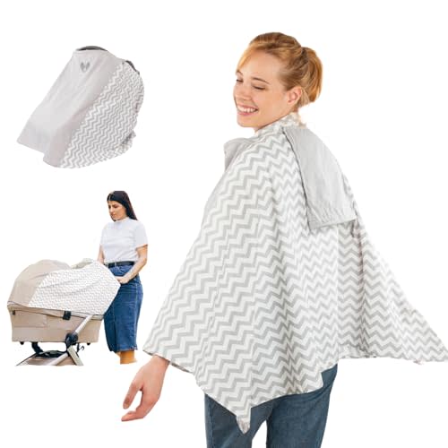 Fair-e-Trade Nursing Cover for Breastfeeding - 360 Degree Privacy Poncho, View Baby Hands-Free, Soft & 100% Breathable Cotton, Attached Carry Bag, 8-in-1 Uses, Covers Car Seat & Shopping Cart
