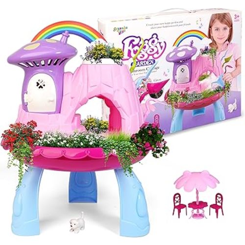 Greenbo Kids Fairy Garden Kit | Indoor & Outdoor Fairy Toy Gardening Set with House, Mist, Music, Light & Tools | Fairy Garden Kit for Kids to Grow, Play, and Learn | For Girls & Boys of Ages 3 and Up