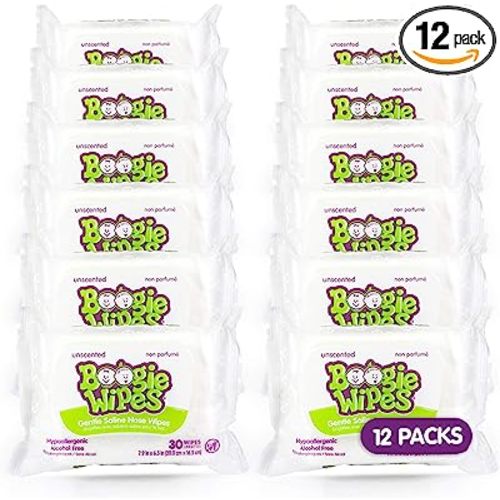 Amazon.com: Boogie Wipes for Baby and Kids, Made with Natural Saline, Unscented, 30 Wipes (Pack of 12) : Baby