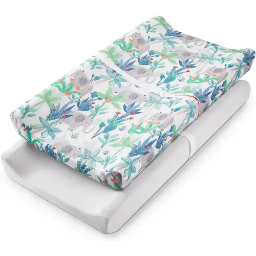 TILLYOU Baby Changing Pad Cover, Changing Table Cover for Girls Boys, Ultra Soft Breathable, 2 Pack Rainforest Elephant & Grey