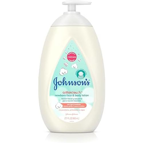 Johnson's Baby CottonTouch Newborn Baby Face and Body Lotion, Hypoallergenic and Paraben-Free Moisturization for Baby's Sensitive Skin, Made with Real Cotton, 27.1 fl. oz