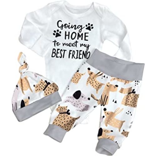 WIQI Baby Boy Clothes Newborn Long Sleeve Romper + Cute Animal Print Pants + Hat 3pcs Baby Boy Spring Summer Outfits Set