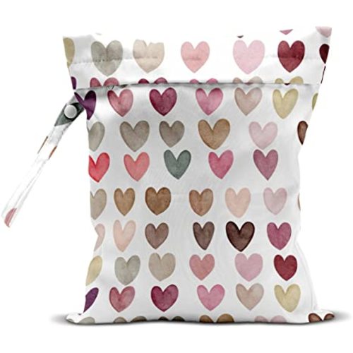 Wet Bag, Wet Dry Bag, Wet Bag for Swimsuit, Travel, Beach, Pool, Diapers, Dirty Yoga Gym Clothes, Toiletries, Makeup Bag, Daycare Soiled Items, Waterproof Reusable Boho Heart