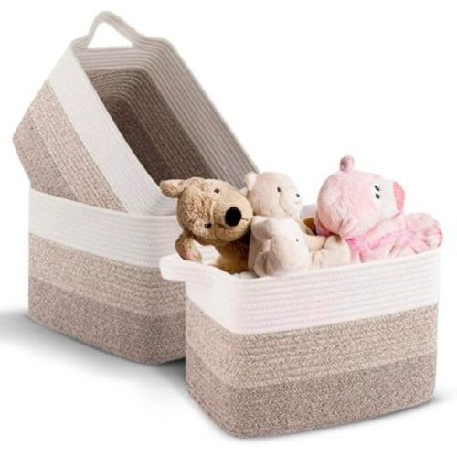 Cheer Collection Cotton Rope Storage Baskets – Set of 3 Durable Woven Bins for Laundry, Toys, Towels in Tan for Home Organizing