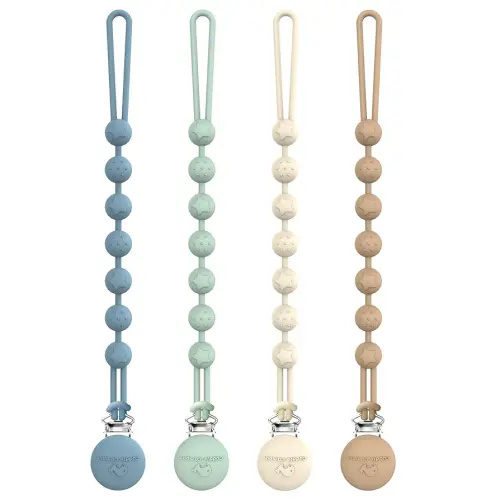 Cuddle Campus Silicone Pacifier Clip Holder with One Piece Design, Pack of 4 Soft Flexible Binky Clips with Texture for Baby Boy and Girl Set 1(6M+)