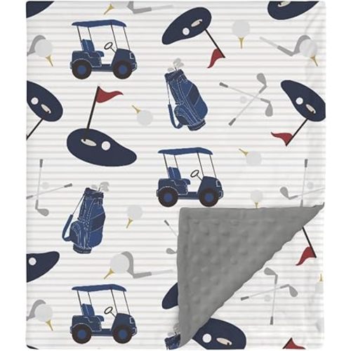 HawSkgFub Navy Blue Golf Mink Baby Blanket Dotted Backing Boy Shower Gift, Golfing Sport Game Gear Ball Glove Car Stick Double Layer Nursery Swaddle, Soft Newborn Infant Toddler Bed Crib Bedding 30x40