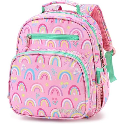 mibasies Toddler Backpack for Girls 2-4: Cute Kids Backpacks for Girls - Preschool Kindergarten Backpack - Rainbow Pink