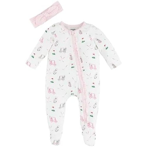 Mud Pie Girl's Pink Golf Baby Sleeper and Headband Set