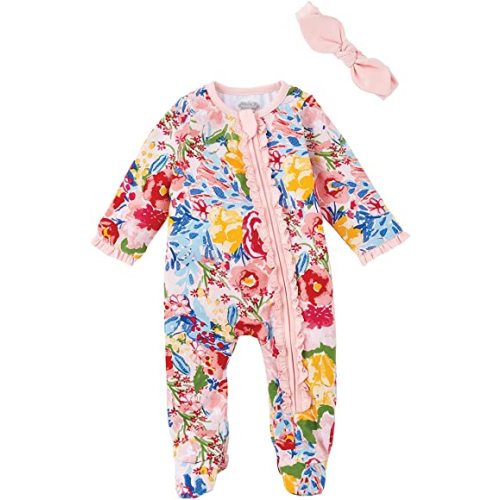 Mud Pie Baby Girls' Floral Sleeper and Headband