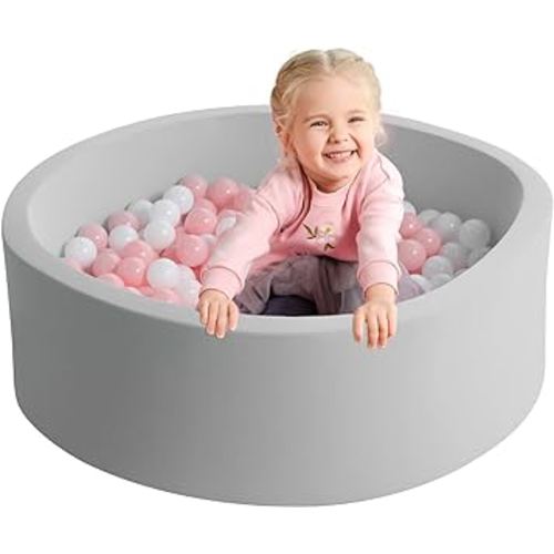 TRENDBOX Soft Memory Foam Ball Pit Sponge Indoor Round Ball Pit for Toddler Children - Light Gray