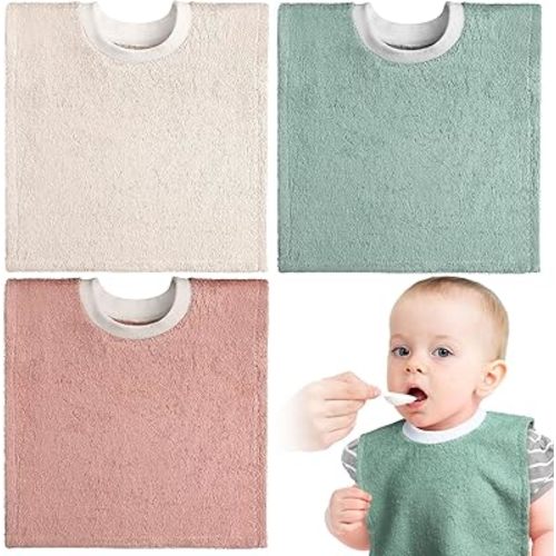 Foaincore 3 Pieces Full Coverage Toddler Bibs Pullover Baby Bibs Absorbent Cotton Terry Towel Toddler