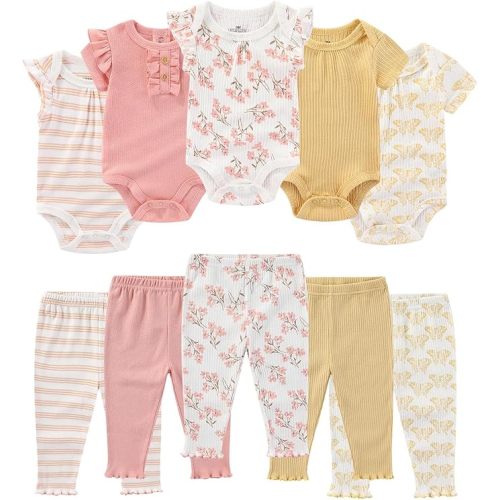 Baby Bodysuit and Pant Set Summer Ribbed Mix Match Infant Boy Girl Clothes Outfits