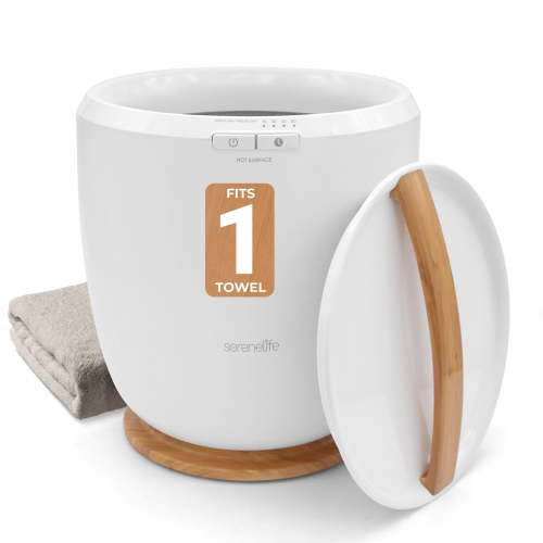 SereneLife Counter Towel Warmer Bucket - with Customized Fragrance for Spa and Bathroom, Luxury Towel Heater, Auto Shut Off, Fits 1 Large Towel, Blanket, Bathrobe, PJs (Natural)