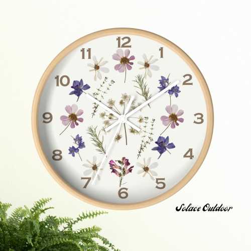 Dried Flower Clock Purple Flower Clock with Numbers Pressed Flowers Unique Flower Clock Cute Flower Clock Round Wall Clock Kitchen Decor