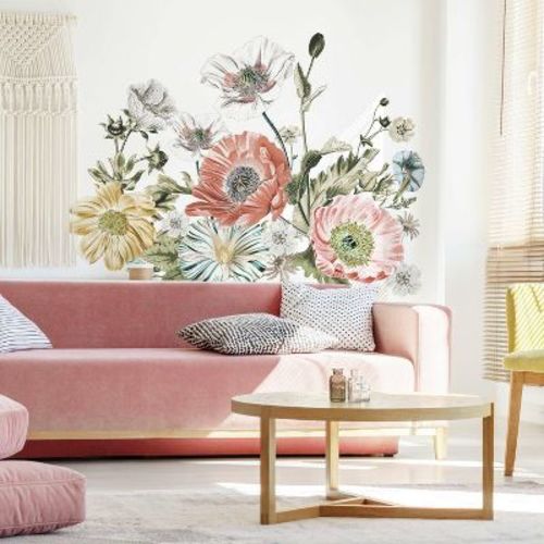 Vintage Poppy Floral Peel and Stick Giant Wall Decal - RoomMates: Aged Patina, Nursery & Bedroom Decor, Vinyl Naturals, 15 Pieces