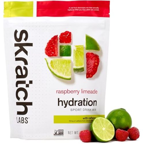 Skratch Labs Hydration Powder | Sport Drink Mix | Electrolytes Powder for Exercise, Endurance, and Performance | Raspberry Limeade with Caffeine | 20 Servings | Non-GMO, Vegan, Kosher