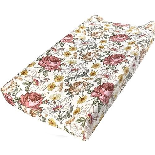 iEvolve Changing Pad Cover Ultra Soft Minky Dots Changing Table Cover Breathable Changing Table Sheet Diaper Changing Pad Cover for Baby Boys Girls (Blossom)