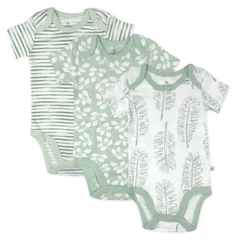 HonestBaby Multipack Short Sleeve Bodysuits One-piece 100% Organic Cotton for Infant Baby Boys, Girls, Unisex, 3-Pack Jumbo Leaf Sage, Newborn