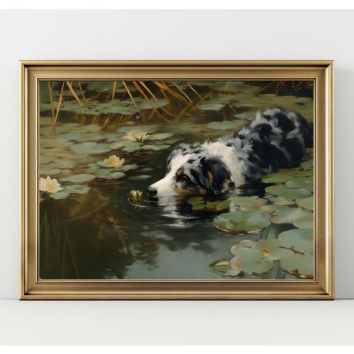Australian Shepherd Wall Art – Australian Shepherd Painting, Dog Portrait Artwork, Pet Lover Gift