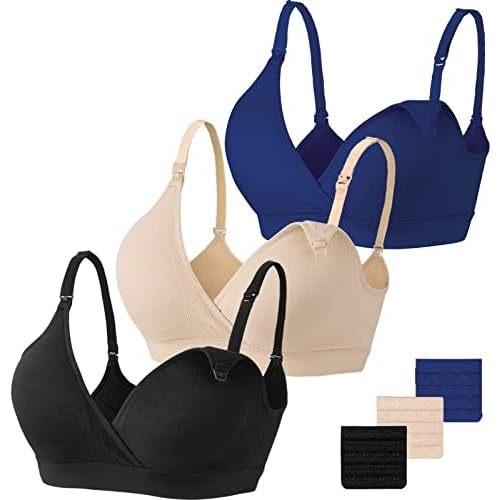 Vinfact 3 Pack Nursing Bras for Breastfeeding Seamless V Neck Maternity Bra Women Pregnancy Breastfeeding Bra