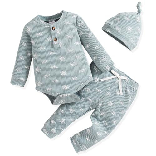 NZRVAWS Newborn Baby Boy Clothes Ribbed Knitted Romper Pants Color Block Infant Outfits Hat Clothing Set 0 3 6 9 12 Months