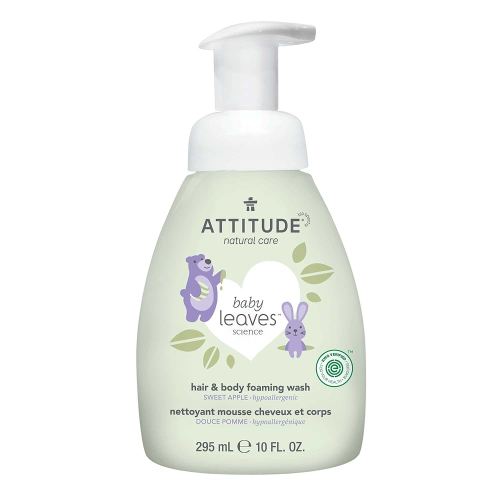 ATTITUDE 2-in-1 Hair and Body Foaming Baby Wash, EWG Verified Shampoo Soap, Dermatologically Tested, Made with Naturally Derived Ingredients, Vegan, Sweet Apple, 10 Fl Oz