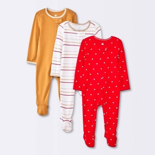 3pk Baby Girls' Neutral Hearts Cotton Sleep N' Play - Cloud Island™ Red, Size: 3-6M