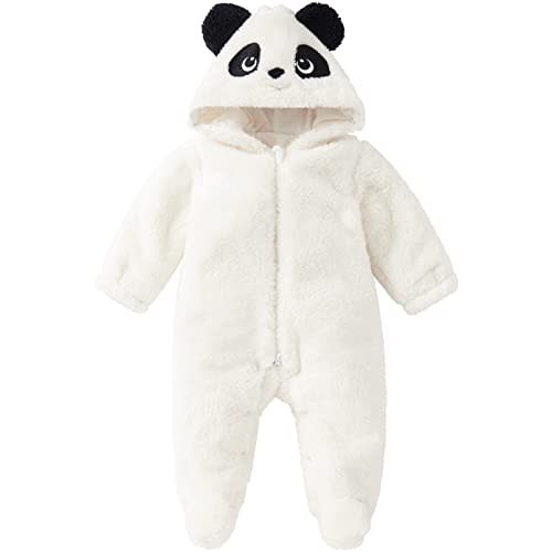 pureborn Newborn Baby Fleece Footed Jumpsuit Hooded Pramsuit Winter Snowsuit for Infant Boys Girls 0-12 Months