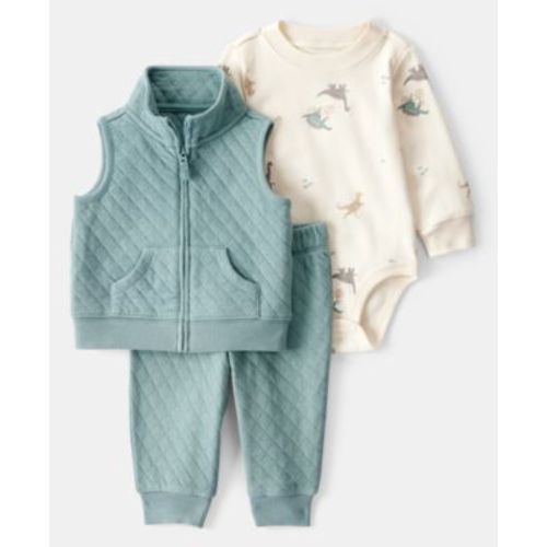 Baby Boys Quilted Little Vest, Dinosaur Bodysuit & Pants, 3 Piece Set