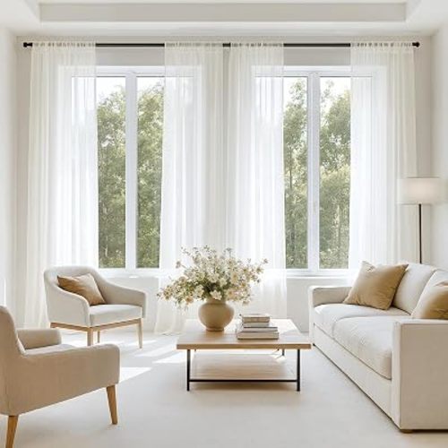 MIULEE Ivory Sheer Curtains 102 Inches Long, 4 Panels Set, Light Filtering Rod Pocket Voile Drapes for Living Room and Bedroom, Airy Soft Fabric Window Treatments, 42 x 102 Inches