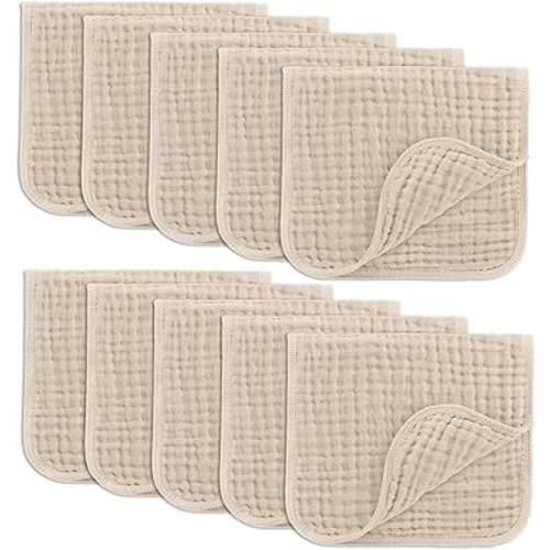 Comfy Cubs Muslin Burp Cloths Set Large 100% Cotton Hand Washcloths for Babies, Baby Essentials 6 Layers Extra Absorbent and Soft Boys & Girls Baby Bibs & Burp Cloths Set (Sand, 10-Pack, 20" X10")