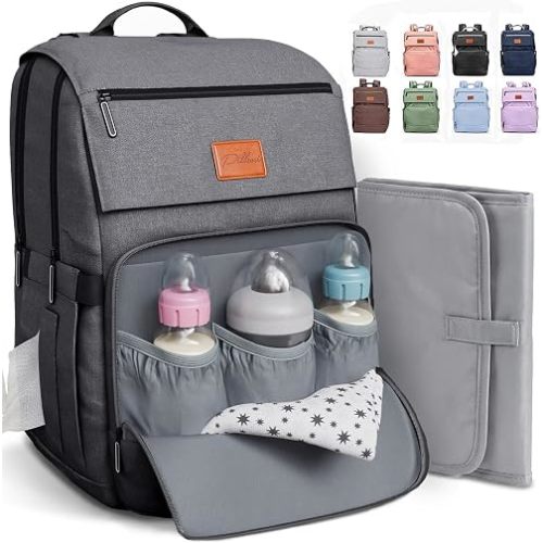 Pillani Baby Diaper Bag Backpack - Baby Bag for Girls & Boys, Large Waterproof Diaper Backpack - Baby Shower Gifts for Boys & Registry Must Haves - Travel Diaper Bags with Changing Pad - Newborn Stuff