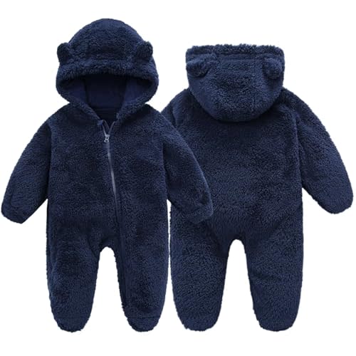 BYFRI Baby Fluffy Onesies Infant Fleece Jumpsuits Cute Bear Hooded One Piece Outfit Newborn Snowsuit Footed Outerwear