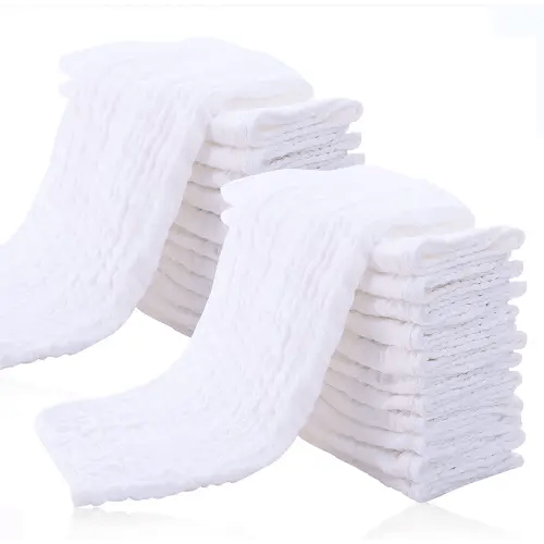 Cute Castle 24 Pack Muslin Baby Burp Cloths - Ultra-Soft 100% Cotton Baby Washcloths - Large 20'' by 10'' Super Absorbent Milk Spit Up Rags - Burpy Cloths for Unisex, Boy, Girl - White