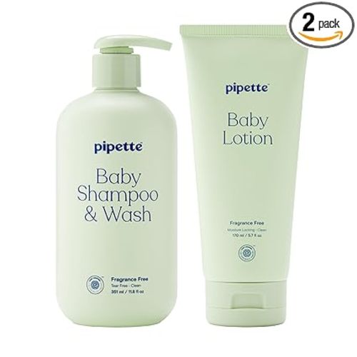 Pipette Fragrance Free Wash and Lotion Duo, Pack of 2, Fragrance Free Baby Shampoo and Body Wash, Unscented Lotion for Newborns, Sensitive Skin, and Kids, Tear-Free Bath Time, Hypoallergenic