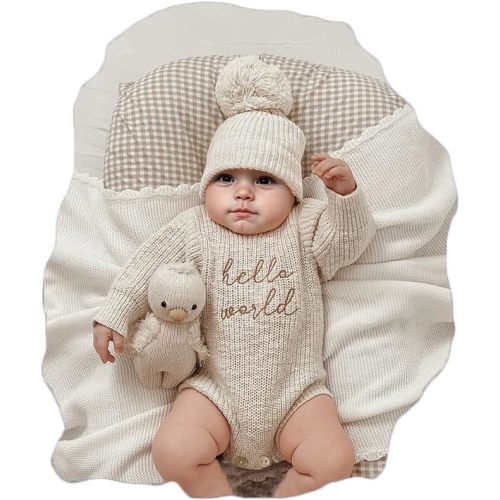 Infant Baby Sweater Romper and Hat Baby Girl Boy Knitted Sweatshirt Pullover Tops Fall Winter Clothes Baby Boy Girl Outfit