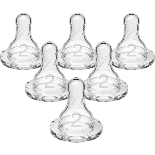 Dr. Brown’s Natural Flow Level 2 Narrow Baby Bottle Silicone Nipple, Medium Flow, 3m+, 100% Silicone Bottle Nipple, 6 Count