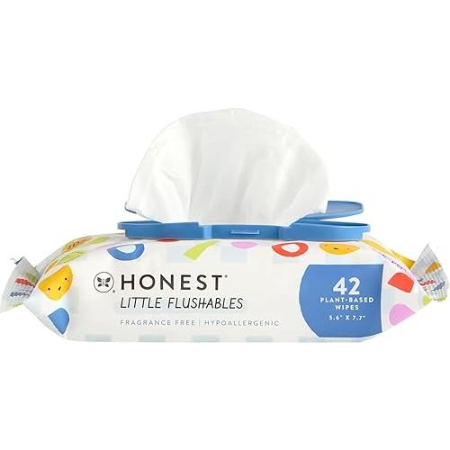 The Honest Company Plant-Based Toddler Flushable Wipes | Designed for Potty Training | 99% Water, Hypoallergenic, EWG Verified, Safe to Flush | Fragrance Free, 42 Count