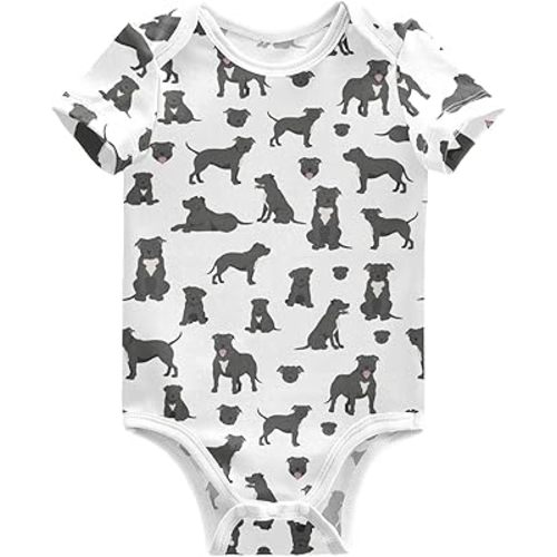 Aflyko Unisex Baby Bodysuit Pit Bull Dog Black Newborn Short Sleeve Baby Clothes