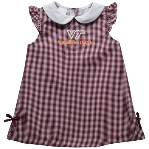 Virginia Tech Hokies Vive La Fete Infant Girls Mini Check Pattern A-Line Dress - Maroon