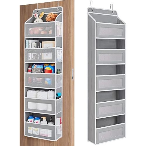 JARLINK Over The Door Organizer Storage, 5 Shelf Hanging Door Organizer with 5 Large Capacity Pockets, Anti Tilt 44 lb Load Behind Door Organizer for Bedroom, Bathroom, Pantry, Nursery, (Grey)